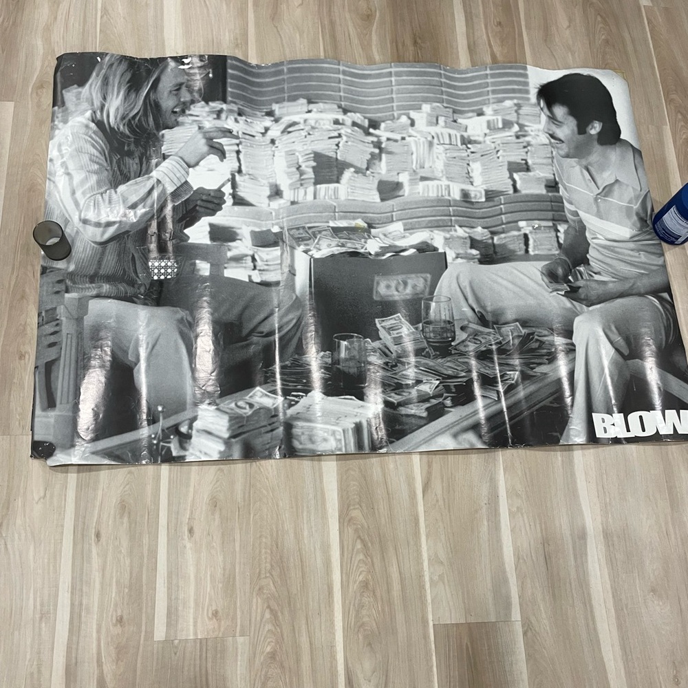 Giant 60x40” Blow Movie Black & White Poster - Stacked Cash Scene